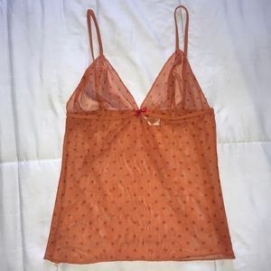 Cute mesh orange/red lingerie top polka dot bow